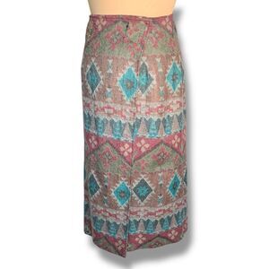 Vintage 90s Maxi Skirt Wrap Southwestern Multicolor Abstract Geometric Medium